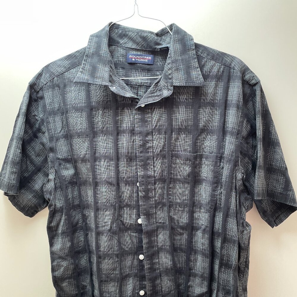 SHIRT, ROUNTREE & YORKE, BLACK & GREY PLAID, SS, MEN'S